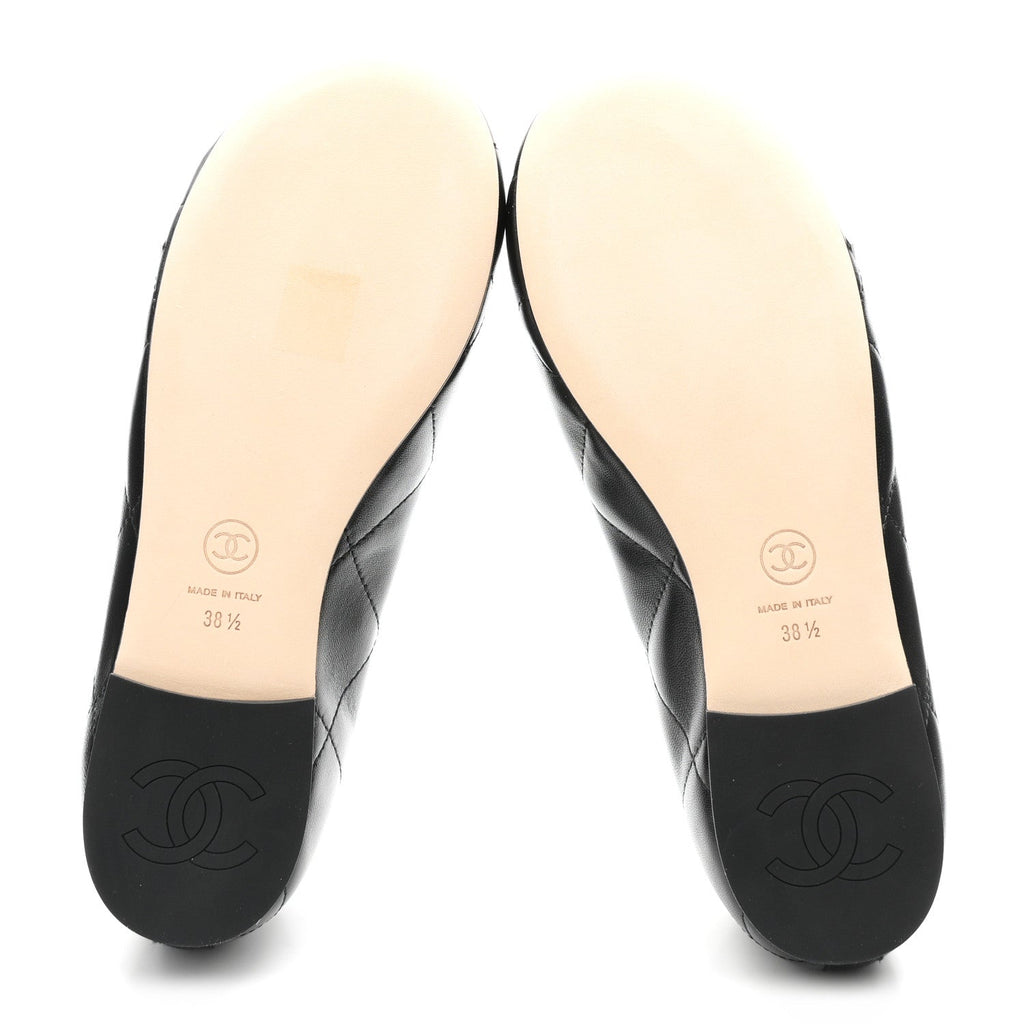 Lambskin Quilted CC Cambon Ballet Flats 38.5 Black White
