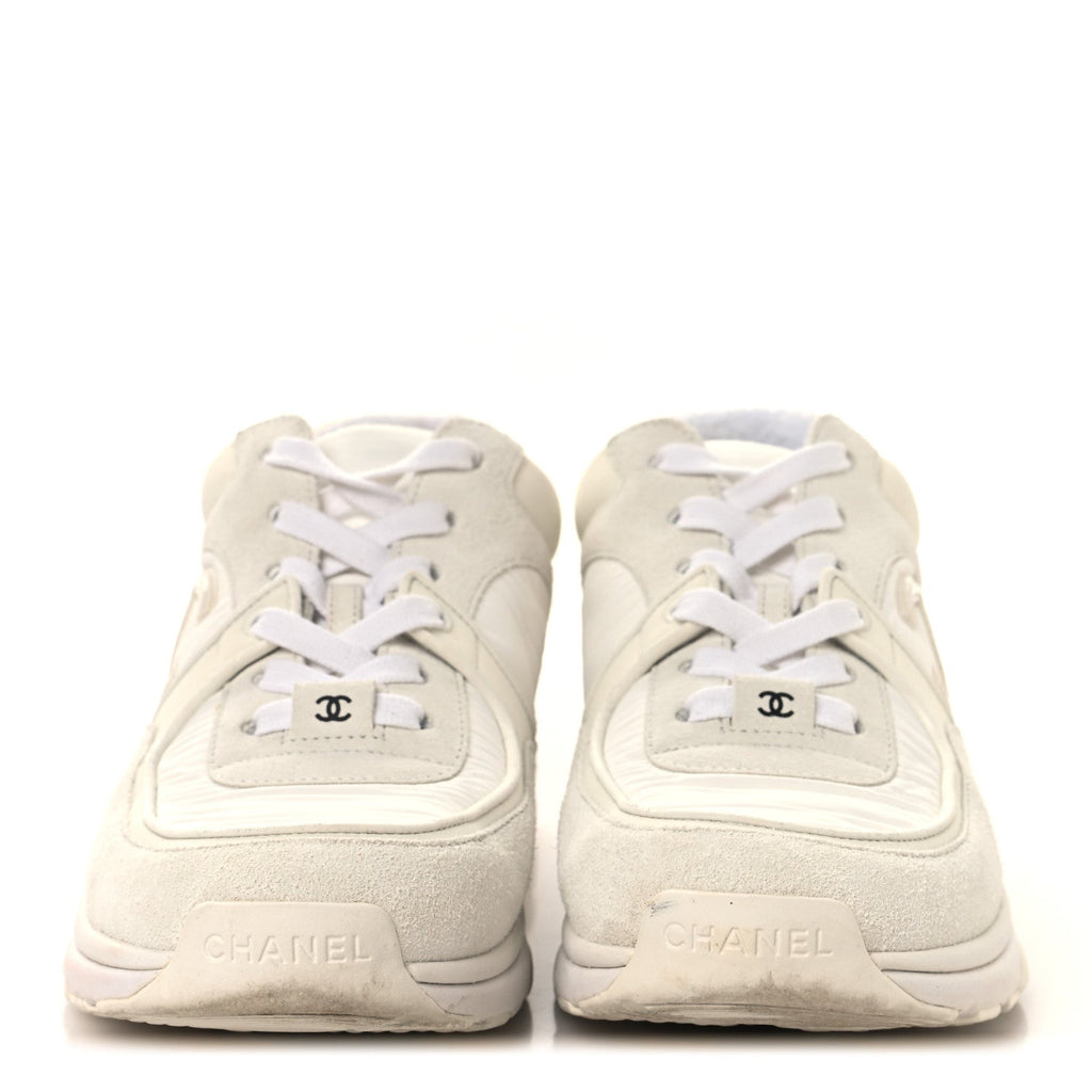 Suede Calfskin Fabric CC Sneakers 37.5 White