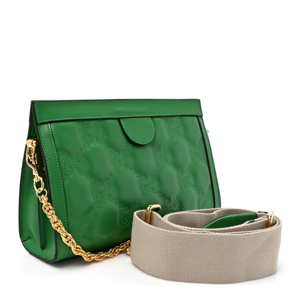 Calfskin GG Matelasse Large Slim Chain Shoulder Bag Spring Green Natural