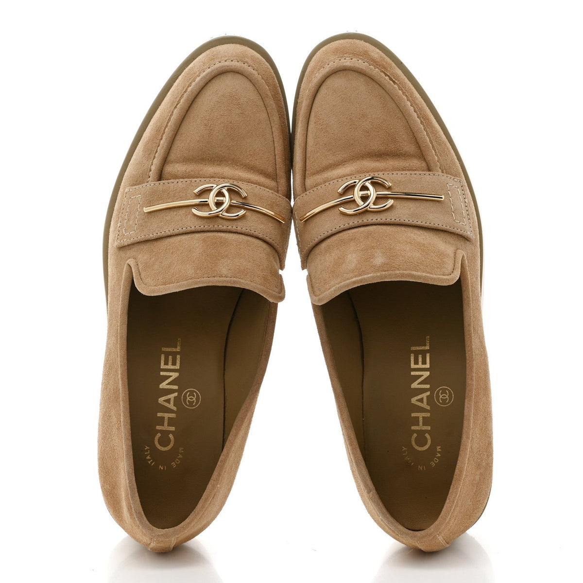 Suede Metal CC Mocassin Loafers 37 Beige
