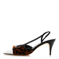 Lambskin Mixed Fibers Cap Toe CC Slingback Pumps 37 White Brown Black