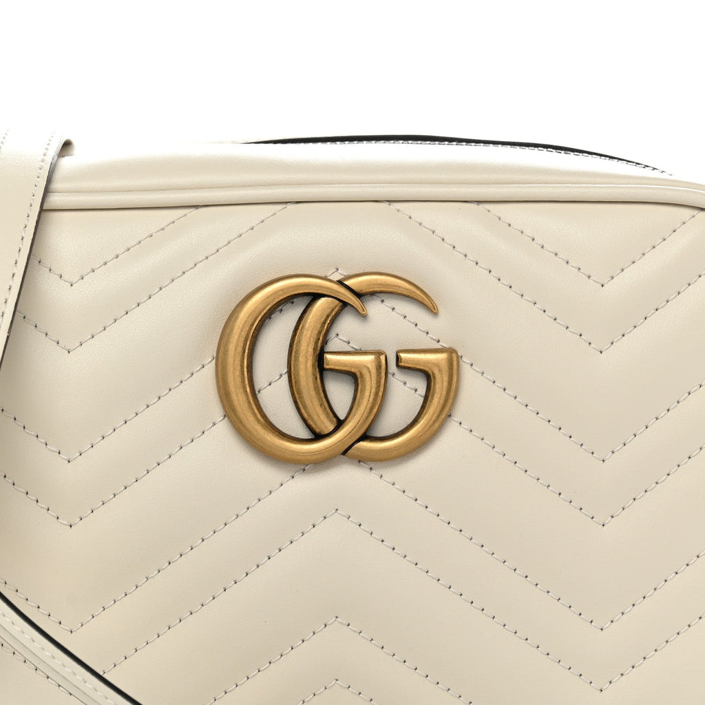 Calfskin Matelasse Small GG Marmont Chain Shoulder Bag White