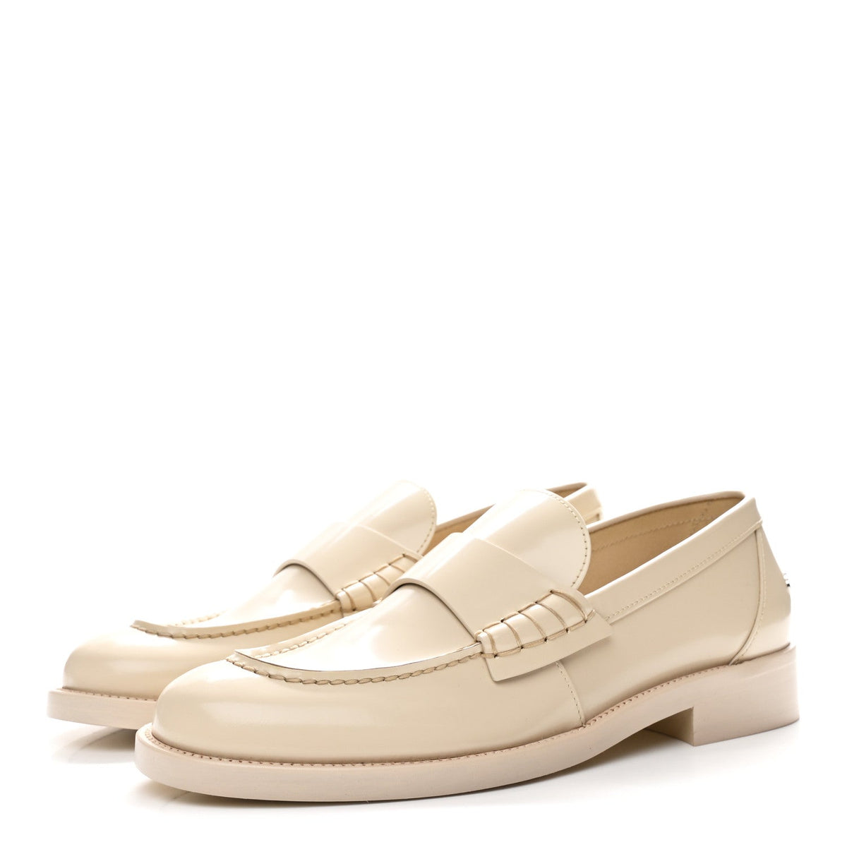 Shiny Calfskin Logo Loafers 39.5 Beige