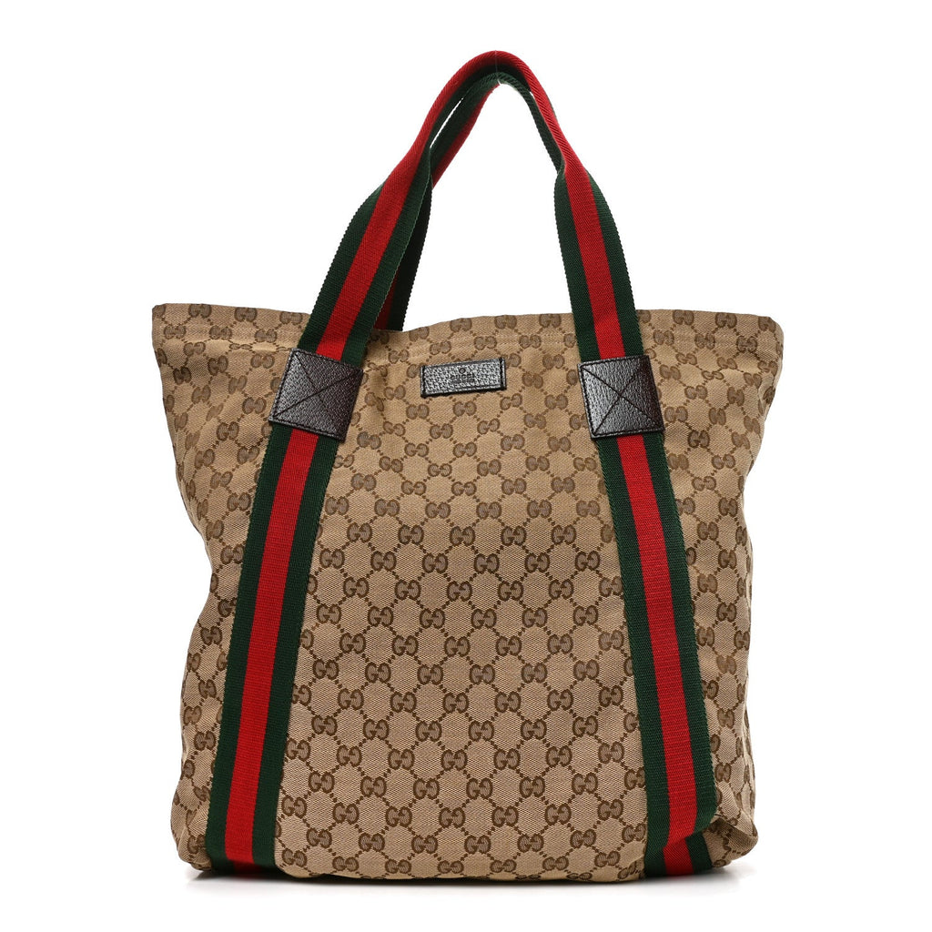 GG Monogram Medium Web Handle Vertical Tote Dark Brown
