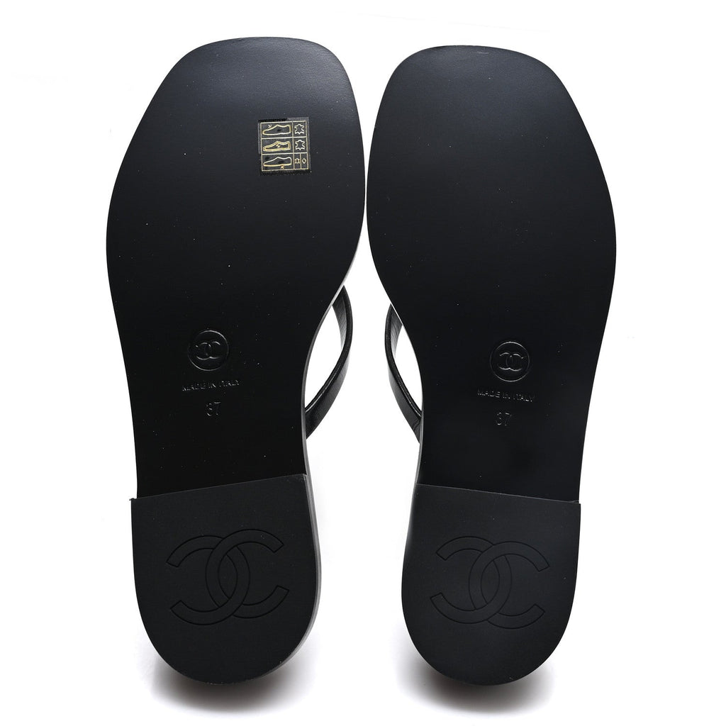 Goatskin CC Times Square Thong Sandals 37 Black