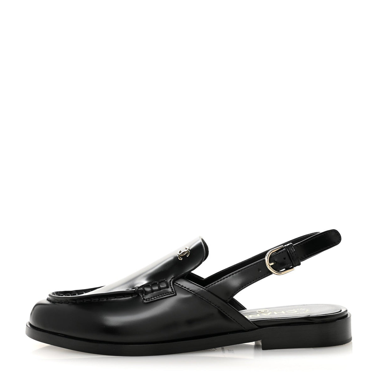Shiny Calfskin Slingback Loafers 39.5  Black