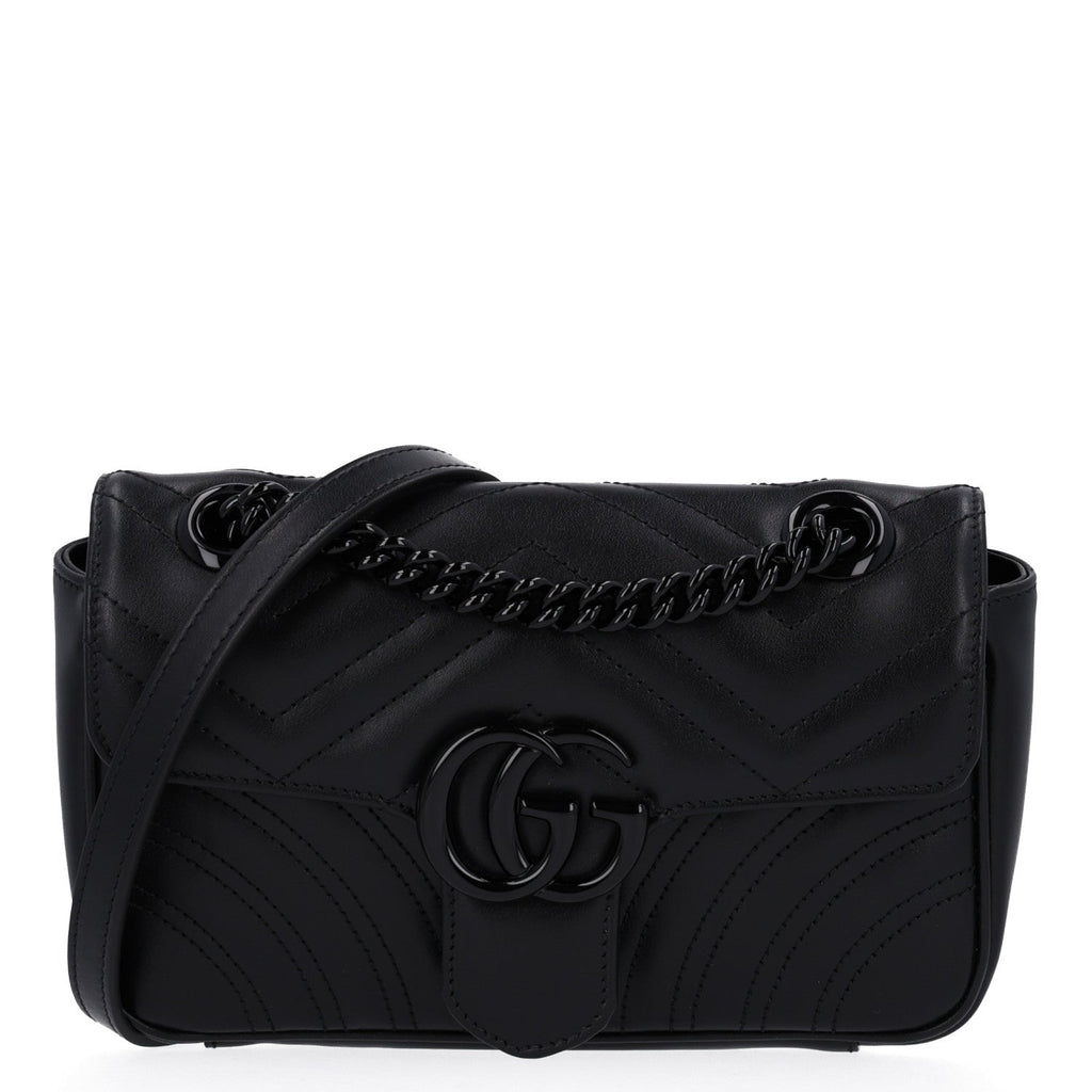 Calfskin Matelasse Monochrome Mini GG Marmont Shoulder Bag Black