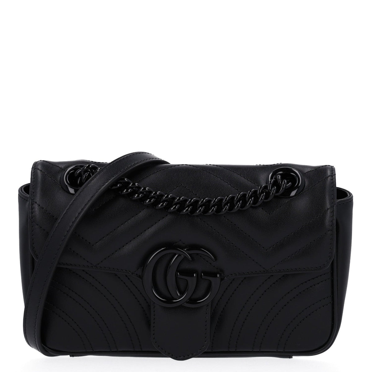 Calfskin Matelasse Monochrome Mini GG Marmont Shoulder Bag Black
