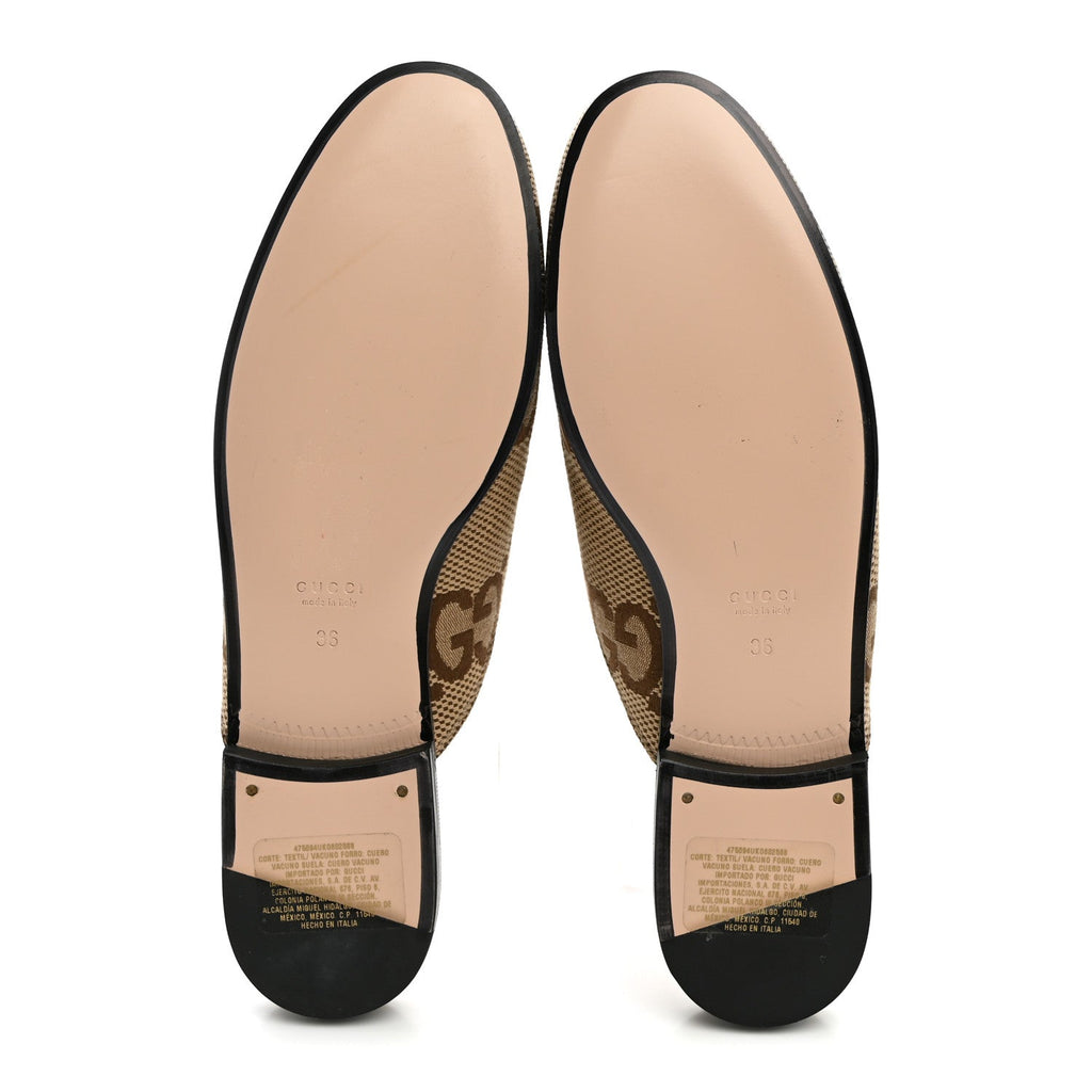 Monogram Jumbo GG Malaga Kid Womens Princetown Slippers 36 Camel Ebony New Acero Beige