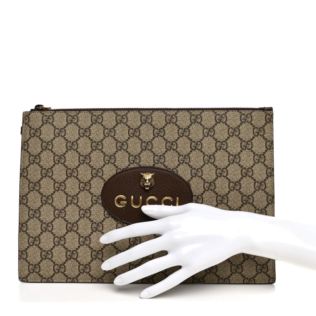 GG Supreme Monogram Neo Vintage Zip Wristlet Pouch Beige New Acero Crop