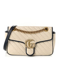 Vintage Effect Calfskin Matelasse Diagonal Small Torchon GG Marmont Shoulder Bag Mystic White Blue Agata