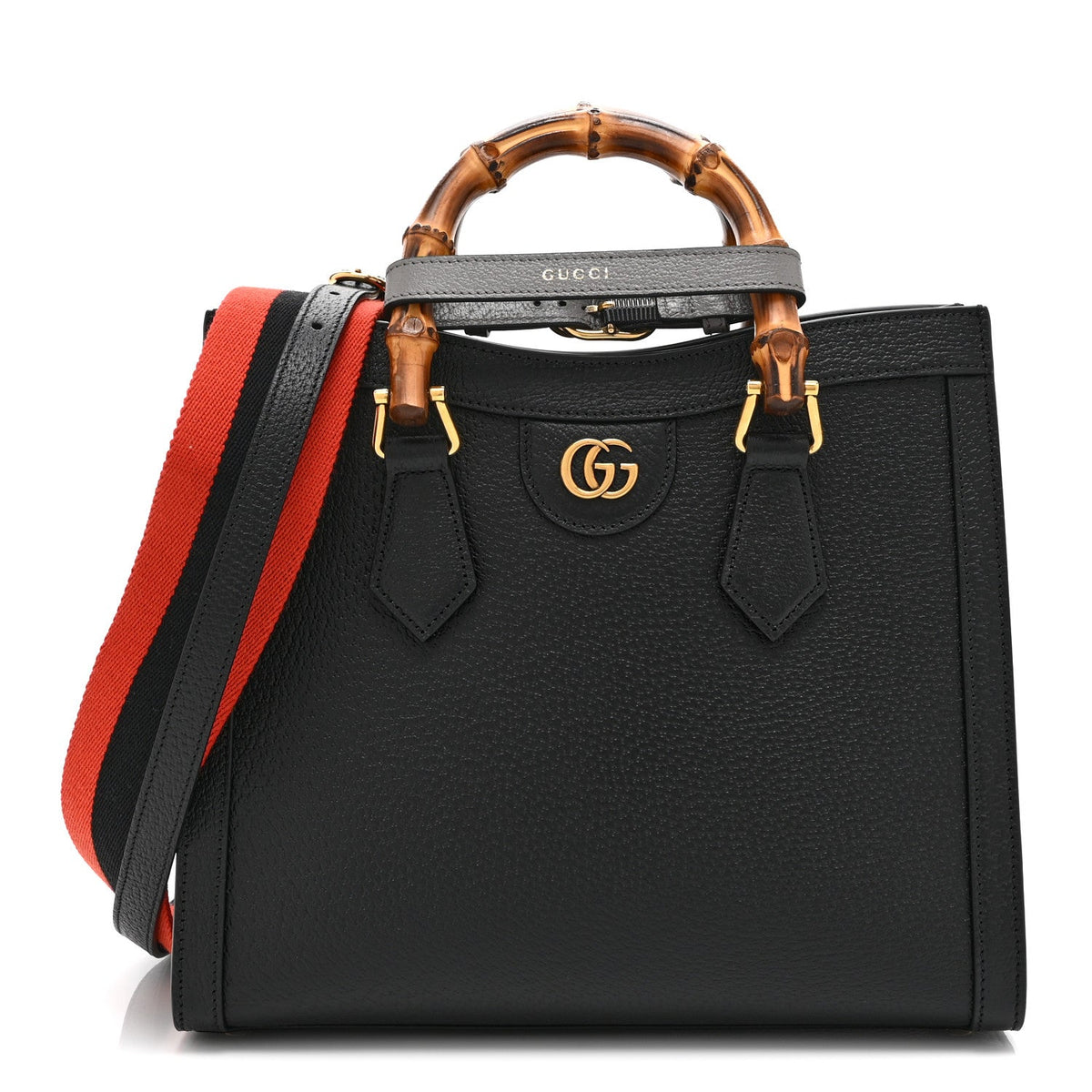 Textured Dollar Calfskin Web Small Diana Tote Bag Black Dusty Grey