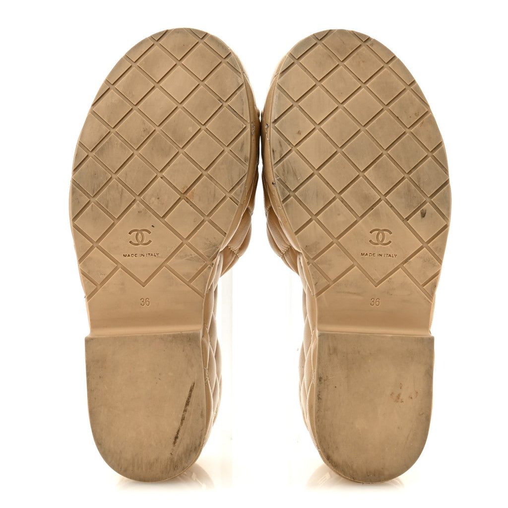 Lambskin Quilted CC Mules Wedge Sandals 36 Beige