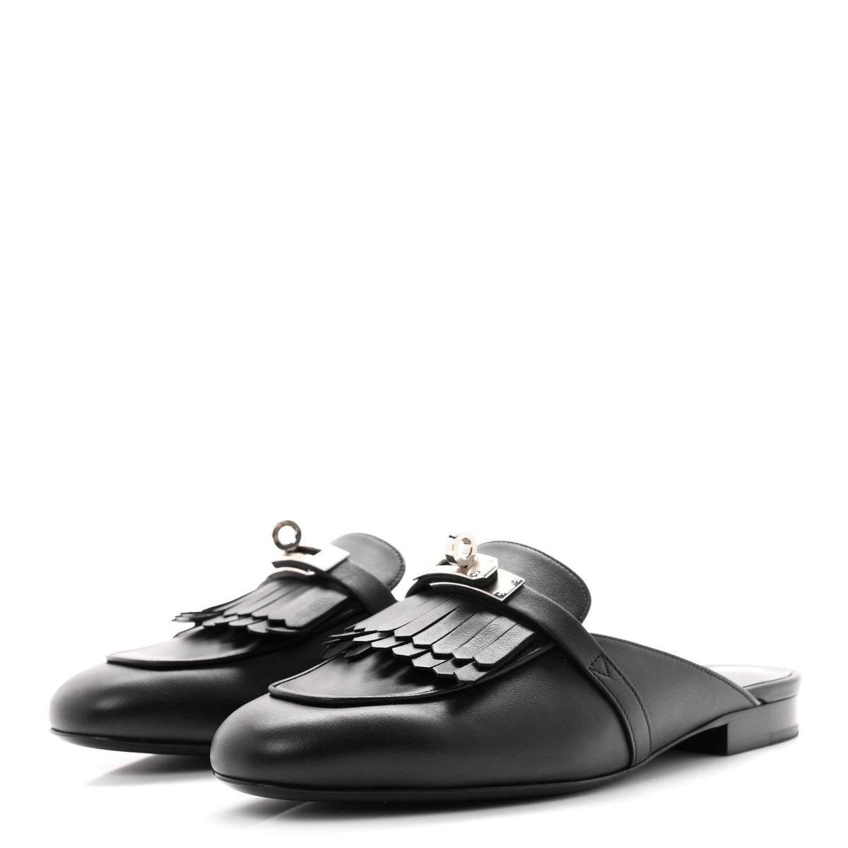 Fringed Calfskin Oz Mules 36.5 Black