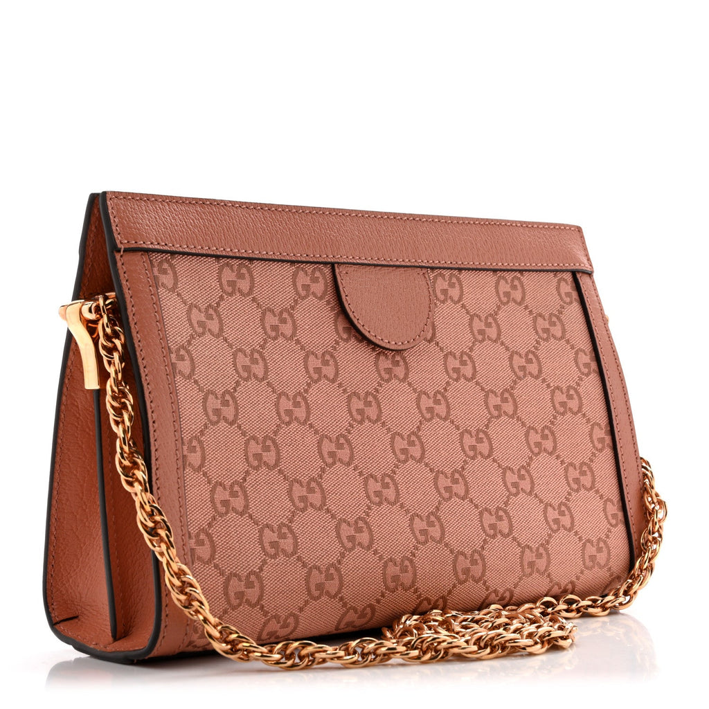 Monogram Textured Dollar Calfskin Small Ophidia Chain Shoulder Bag Cloche Rose Pink