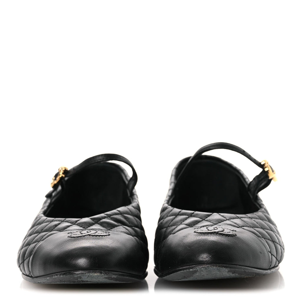 Lambskin Quilted Mary Jane Flats 38.5 Black