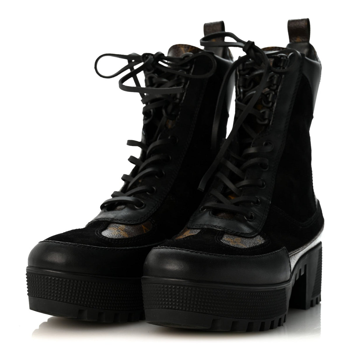 Suede Calfskin Monogram Laureate Platform Desert Boots 36.5 Black