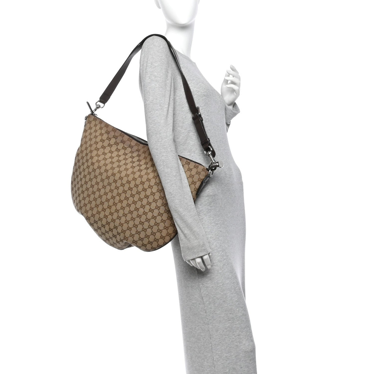 Monogram Calfskin Web Large Shoulder Bag Beige Brown