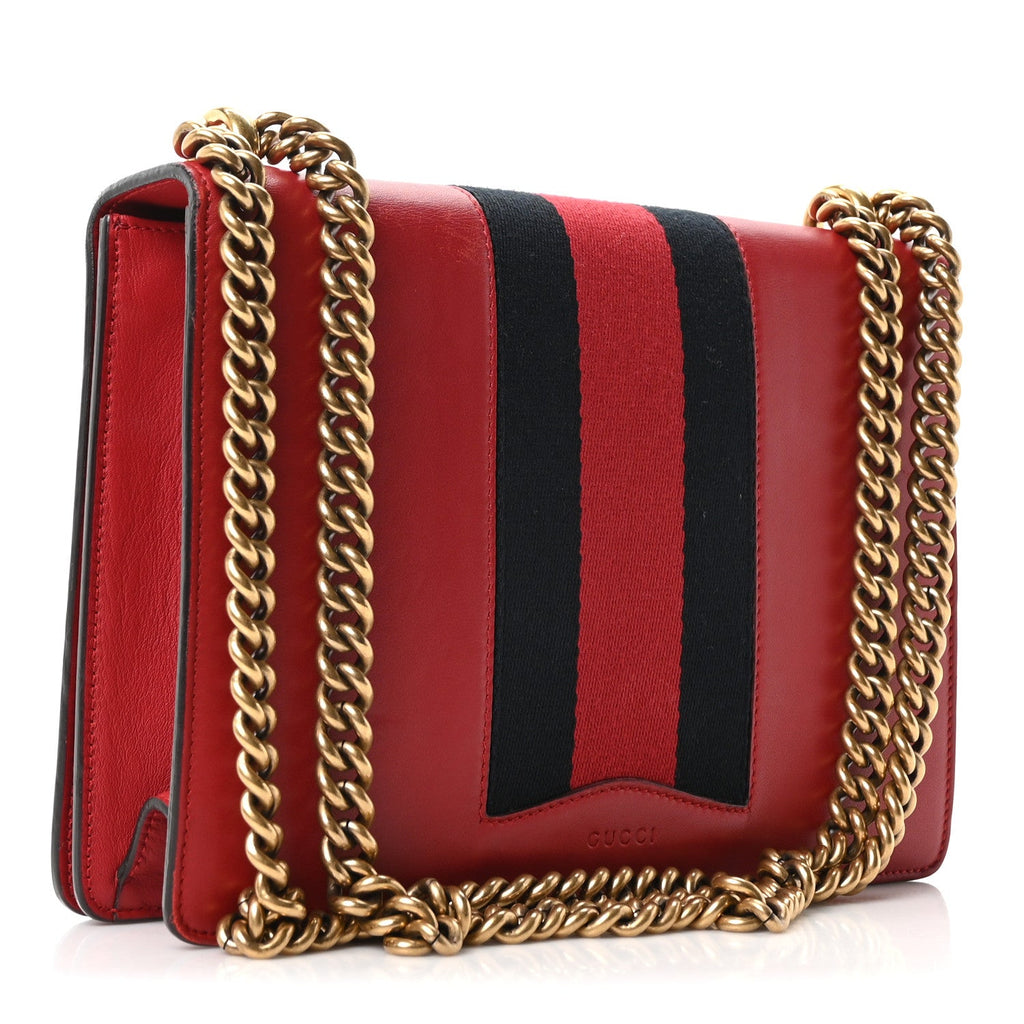 Calfskin Web Medium Peony Chain Shoulder Bag Red