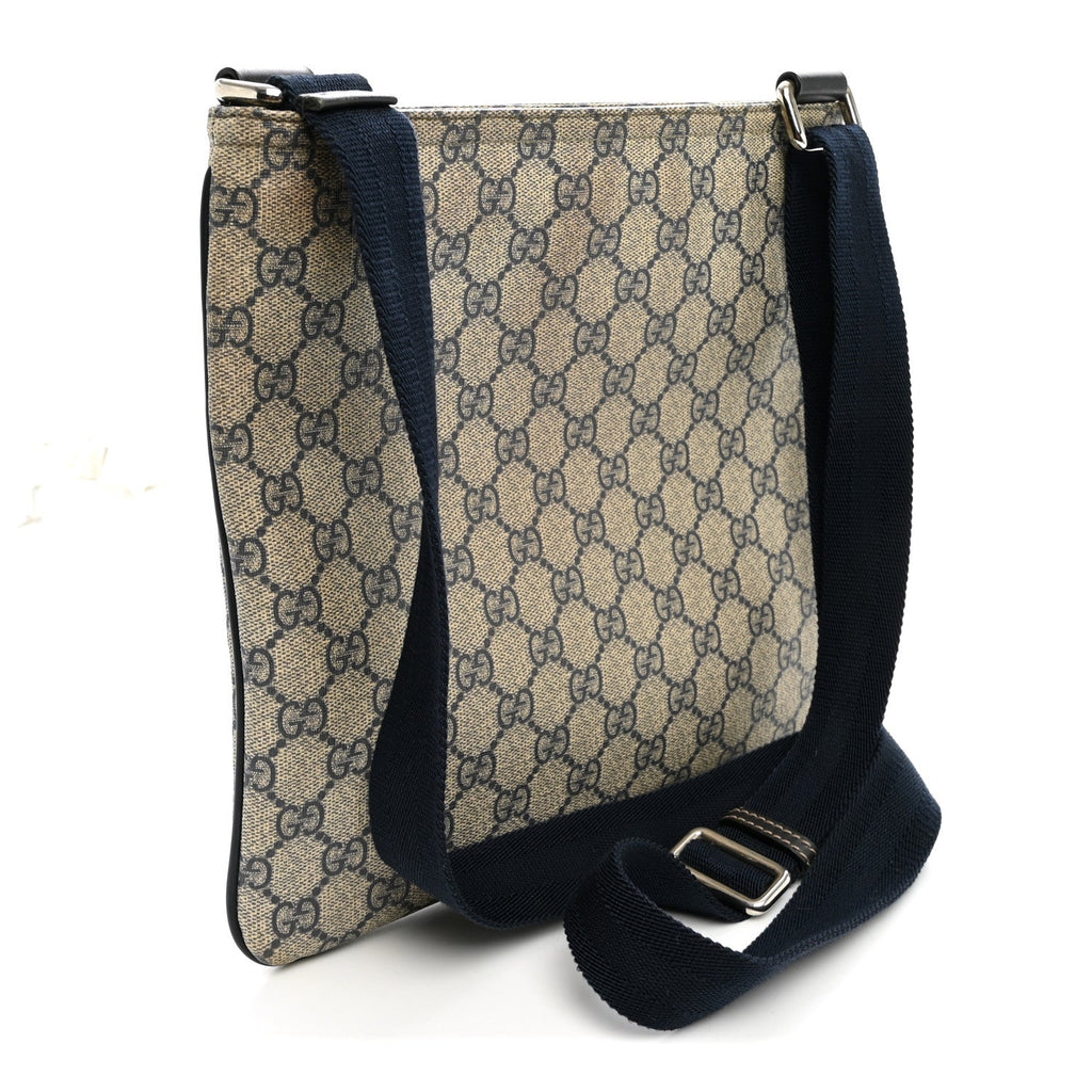 GG Supreme Monogram Small Flat Side Zip Messenger Bag Beige Blue
