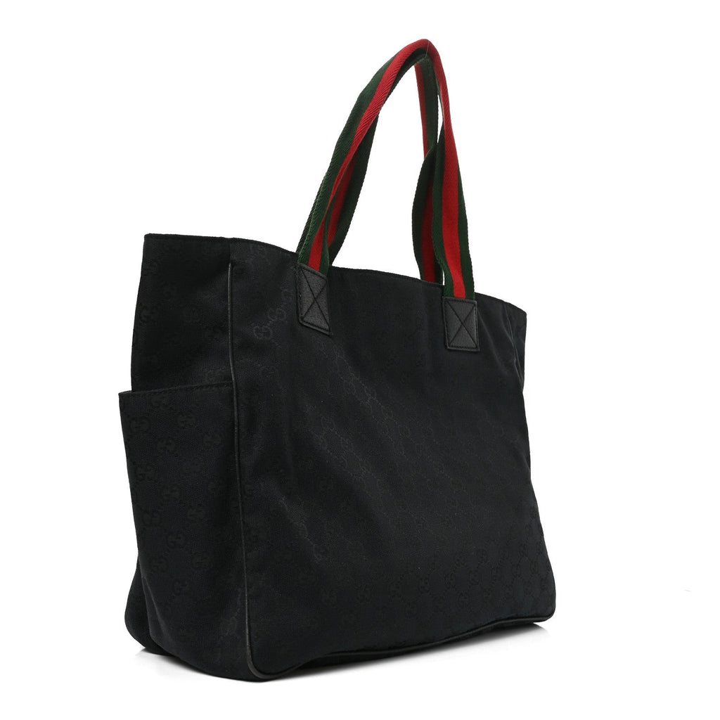 GG Monogram Medium Web Handle Double Pocket Tote Black