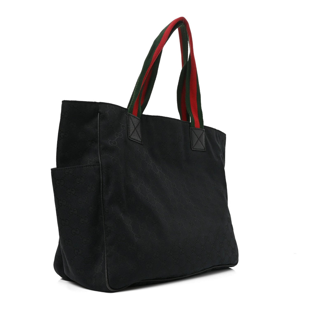 GG Monogram Medium Web Handle Double Pocket Tote Black