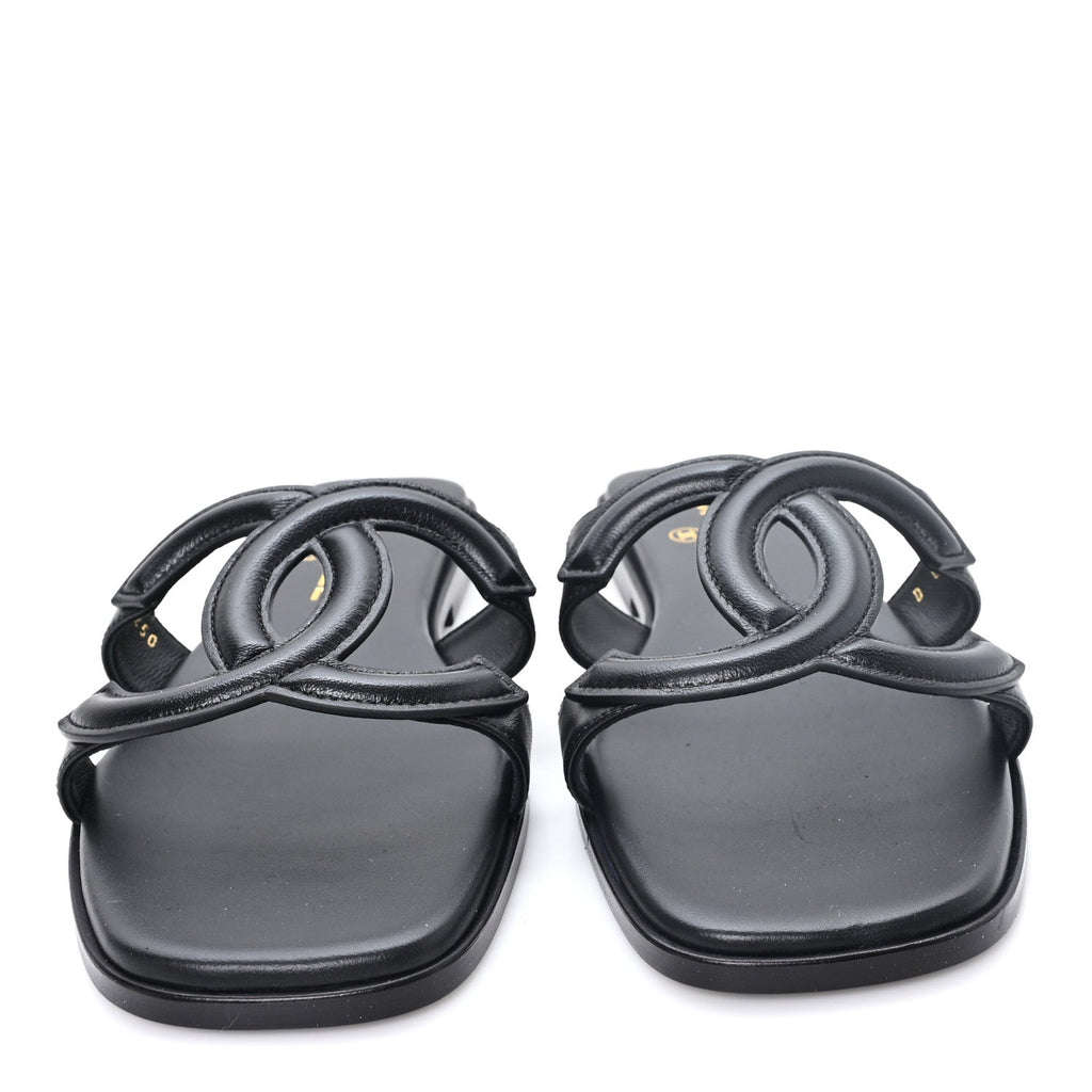 Lambskin CC Cut Out Mules Sandals 39 Black