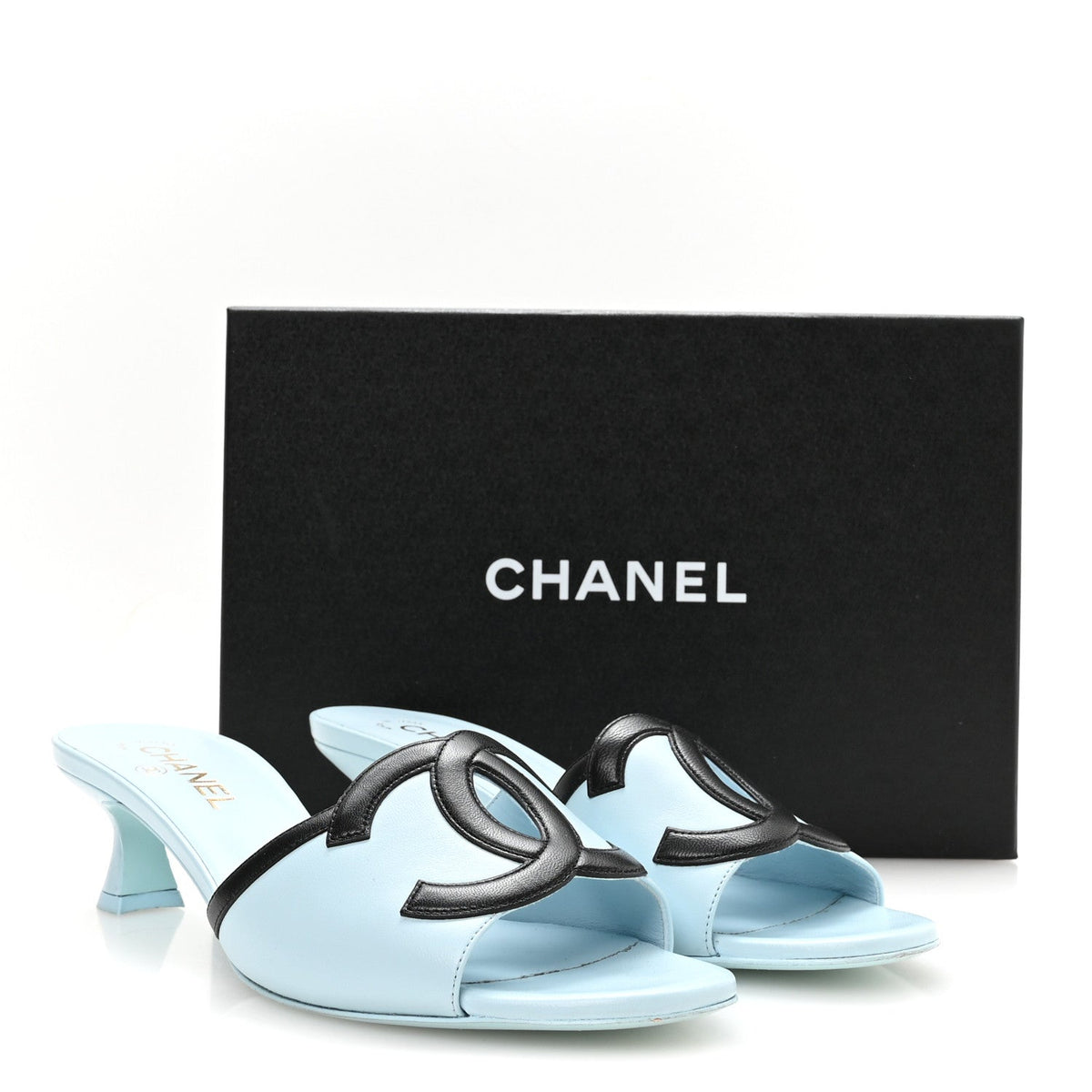 Lambskin CC Cutout Mules 41 Blue Black