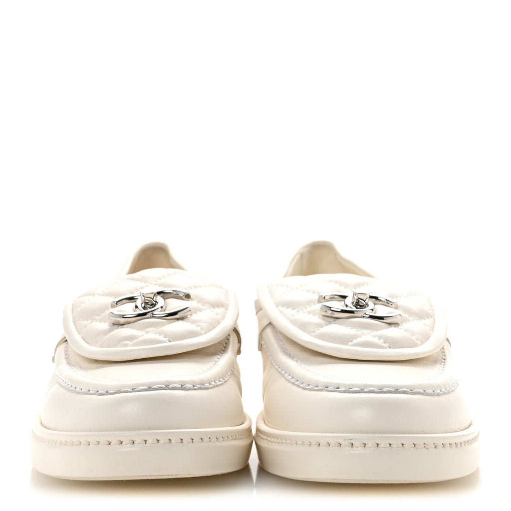 Lambskin Quilted CC Turnlock Loafers 37 White
