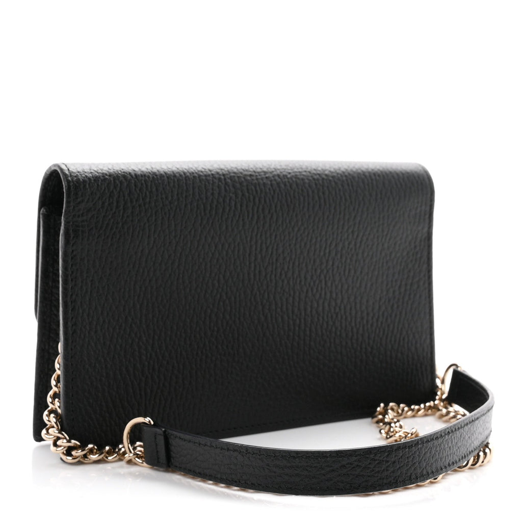 Dollar Calfskin Interlocking G Chain Wallet Black