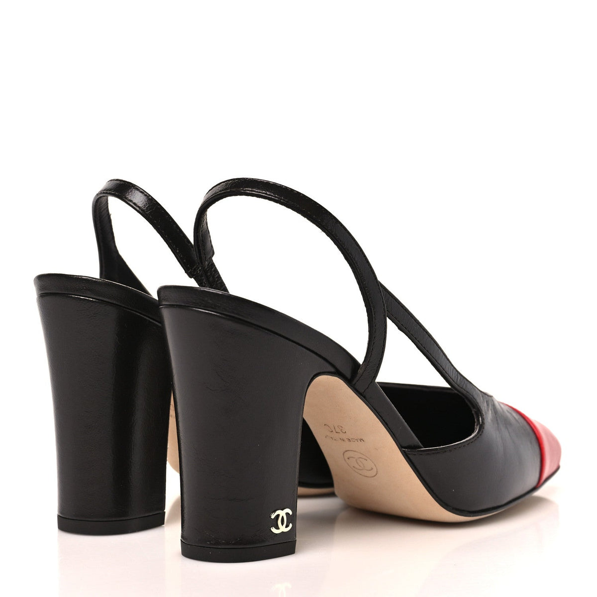 Crumpled Shiny Lambskin Cap Toe CC Slingback Pumps 37 Dark Brown Red