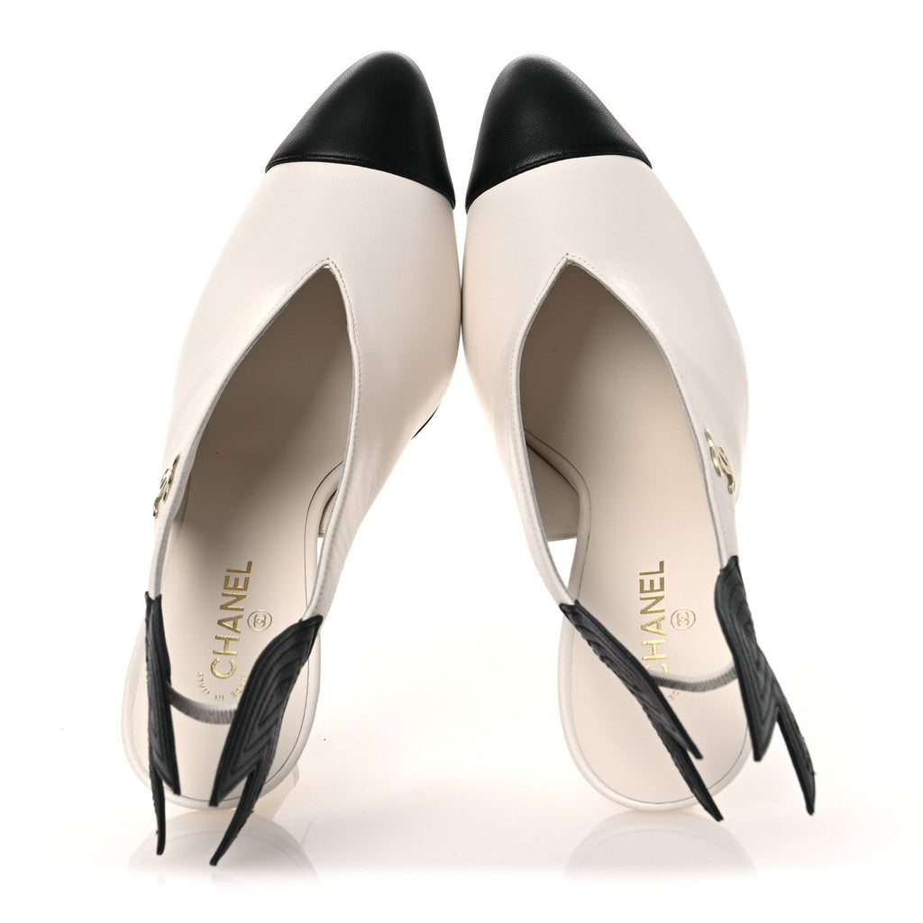 Lambskin Slingback Pumps 36.5 White Black