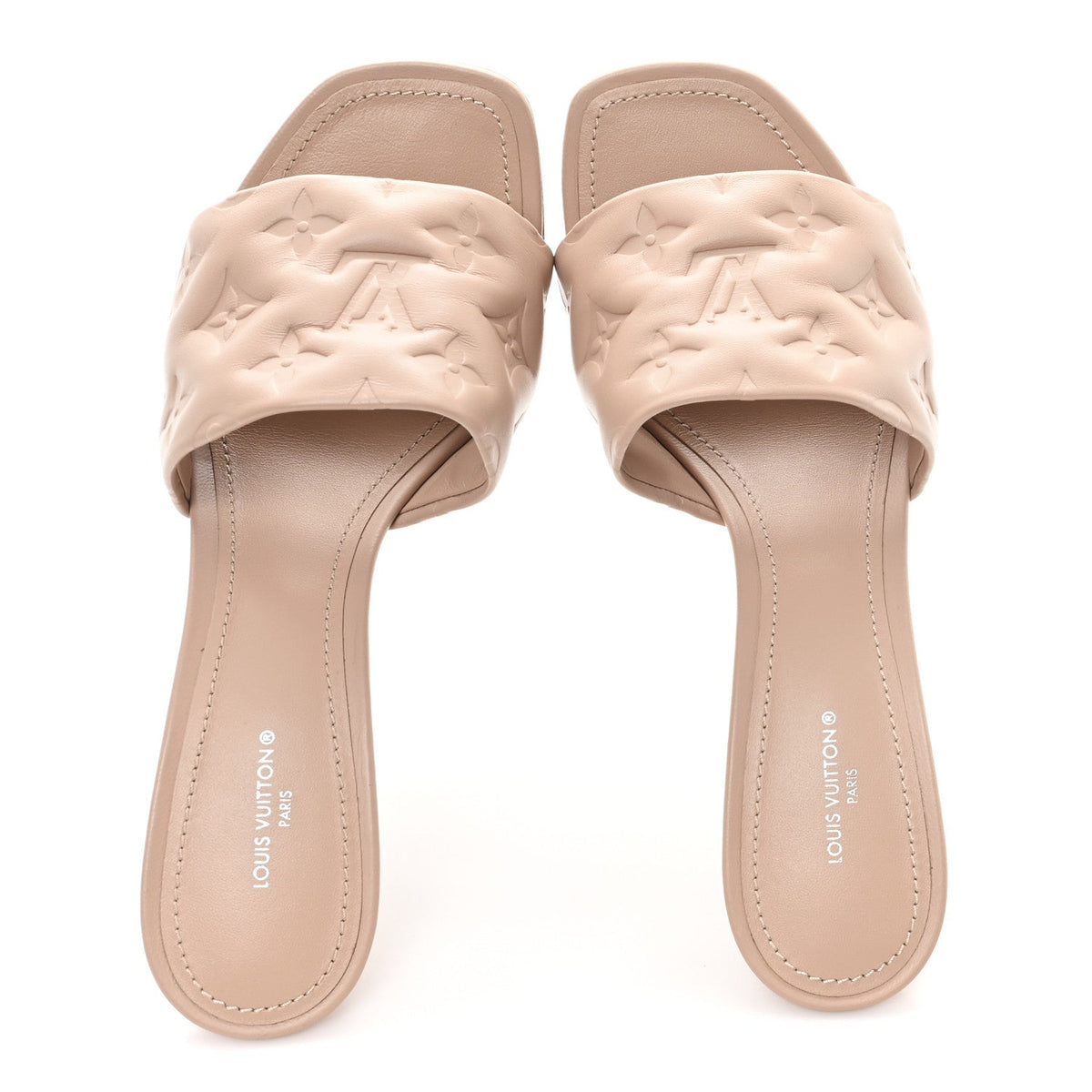 Lambskin Embossed Monogram Revival High Heel Mules 40 Beige