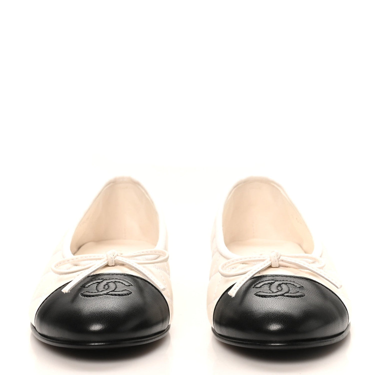 Lambskin Quilted CC Cap Toe Ballerina Flats 37.5 White Black