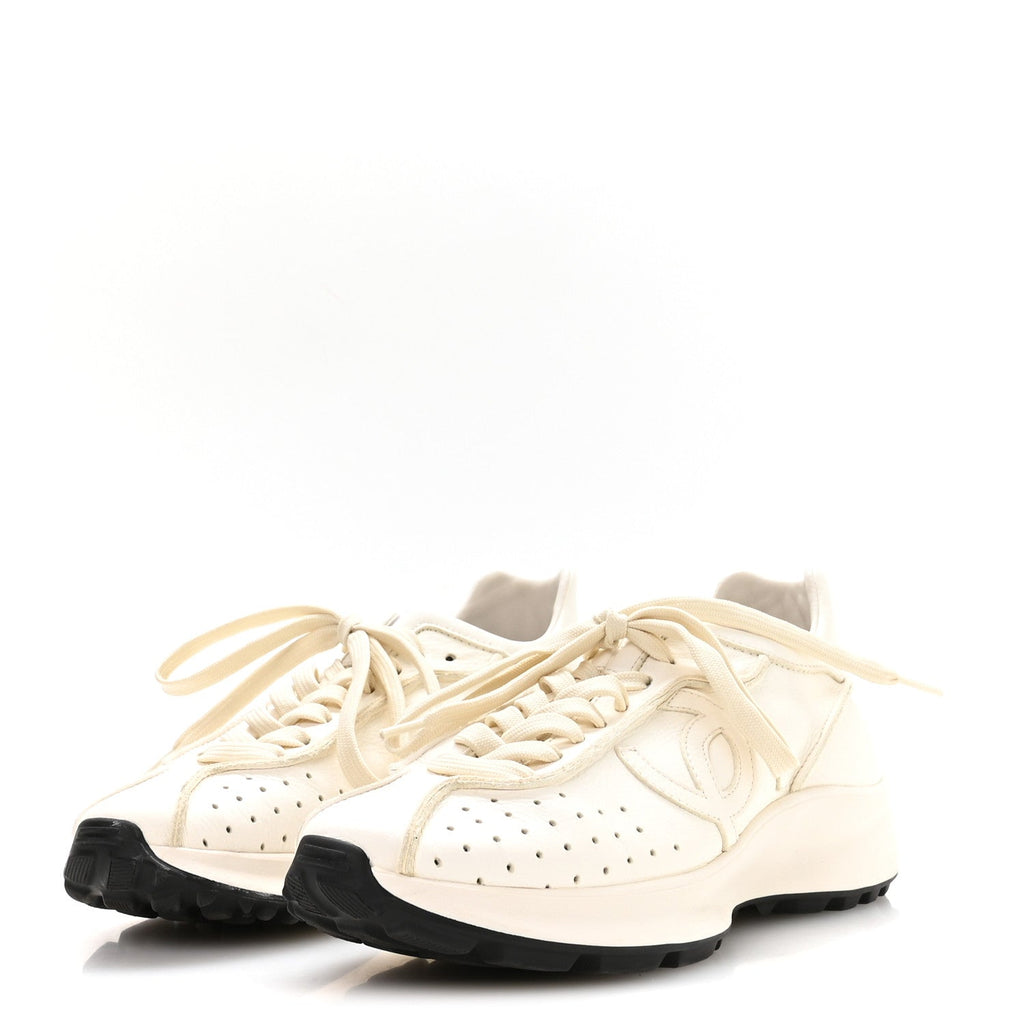 Calfskin Perforated CC Sneakers 38 White