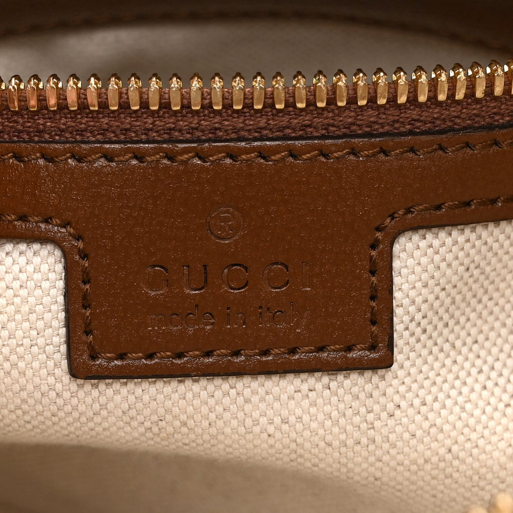 GG Supreme Monogram Azalea Calfskin Small Retro Interlocking G Wristlet Messenger Bag Beige Ebony Brown Sugar