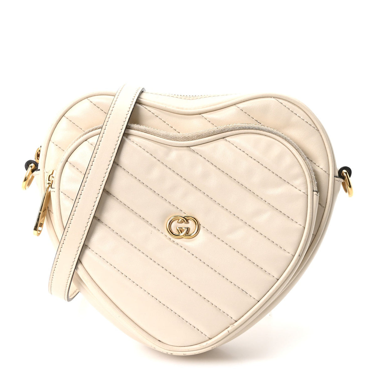 Calfskin Matelasse Diagonal Mini Interlocking G Heart Shoulder Bag Mystic White