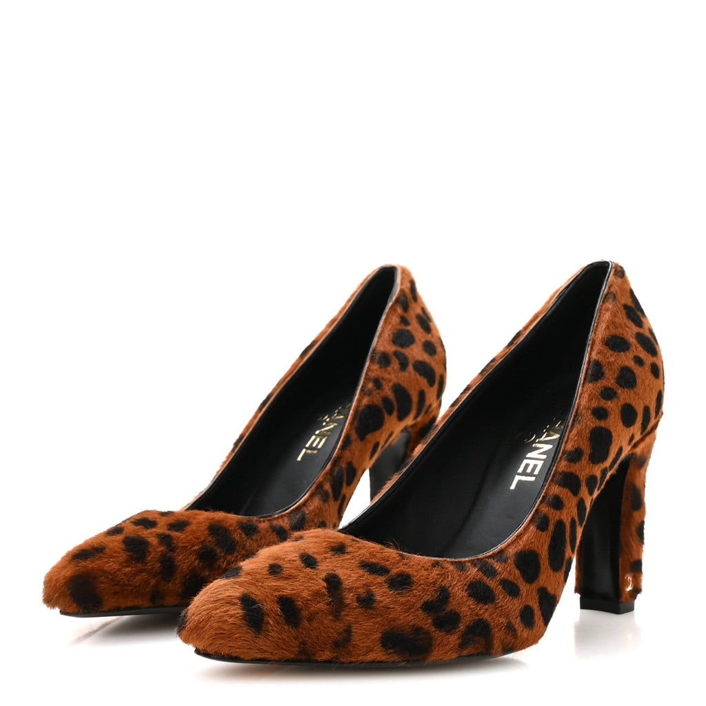 Pony Hair Lambskin Pumps 40 Brown Black