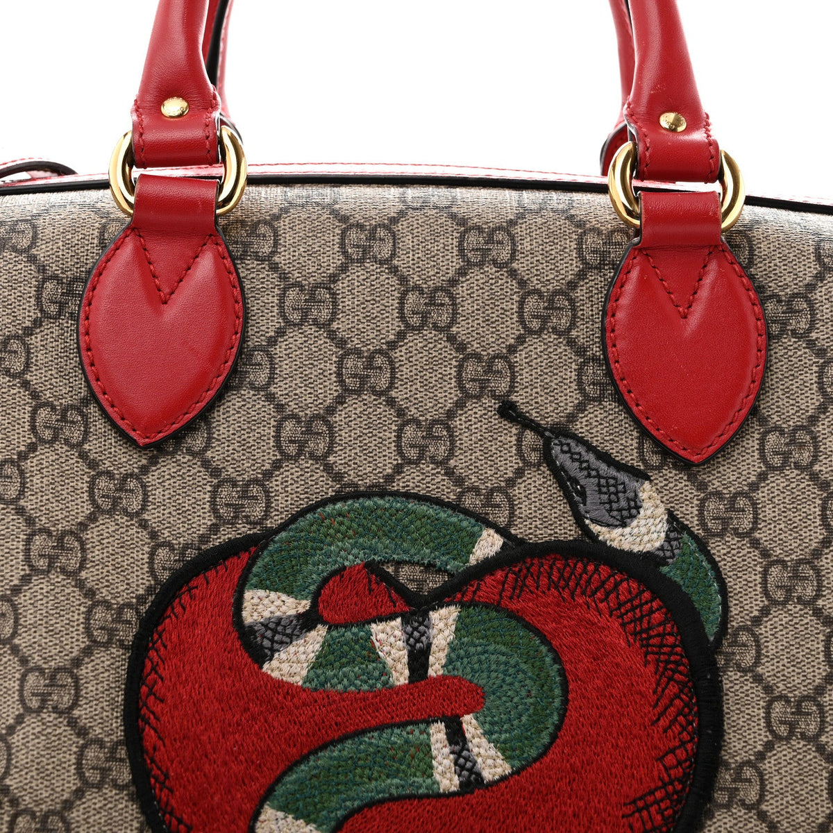 GG Supreme Monogram Kingsnake Heart Embroidered Medium Boston Hibiscus Red