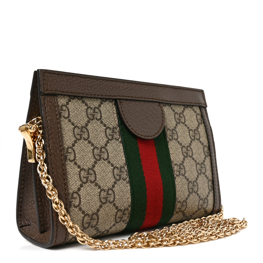 GG Supreme Monogram Textured Dollar Calfskin Web Mini Ophidia Chain Shoulder Bag Beige Ebony New Acero