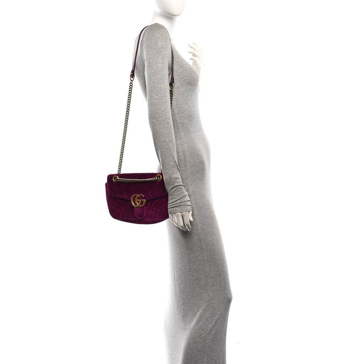 Velvet Matelasse Medium GG Marmont Shoulder Bag Fuchsia Violet Cyclamen