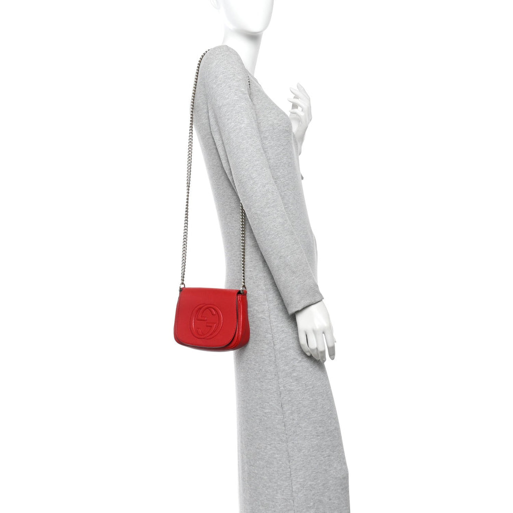 Pebbled Calfskin Small Soho Flap Crossbody Red