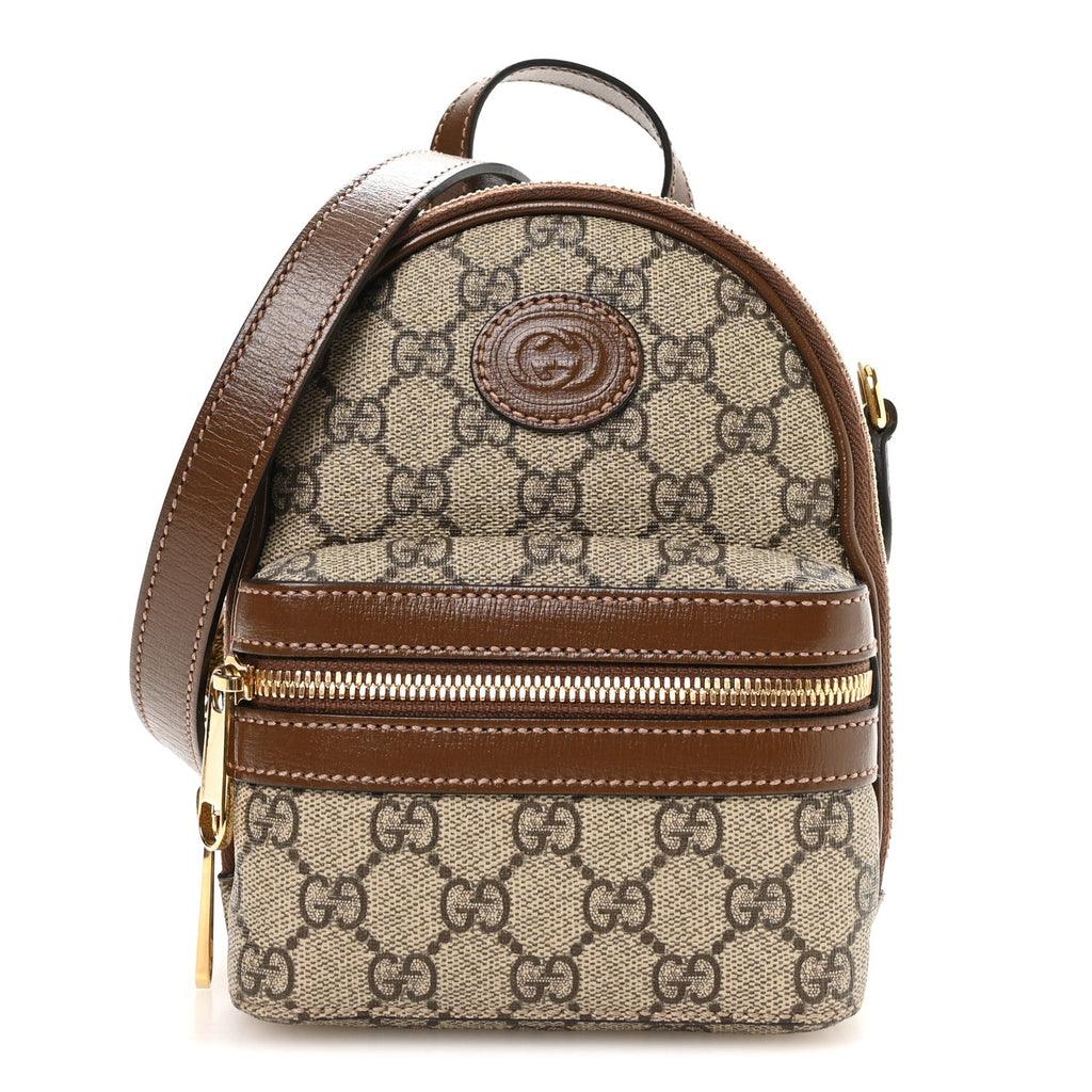 GG Supreme Monogram Azalea Calfskin Retro Interlocking G Multi-Function Bag Beige Ebony Brown Sugar