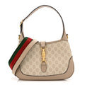 GG Supreme Monogram Textured Dollar Calfskin Web Small Jackie 1961 Hobo Beige Mystic White Oatmeal