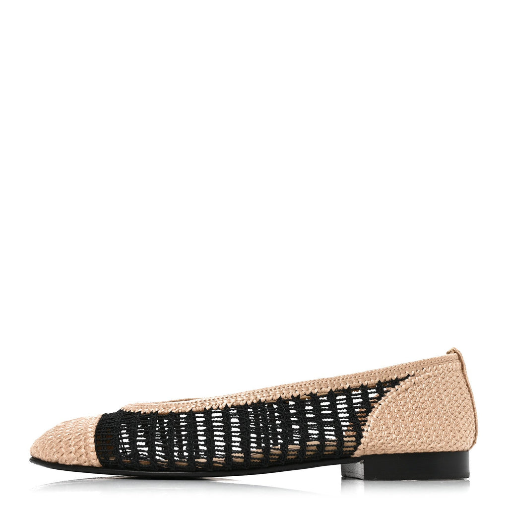 Raffia Cap Toe Ballerina Flats 39 Black Beige