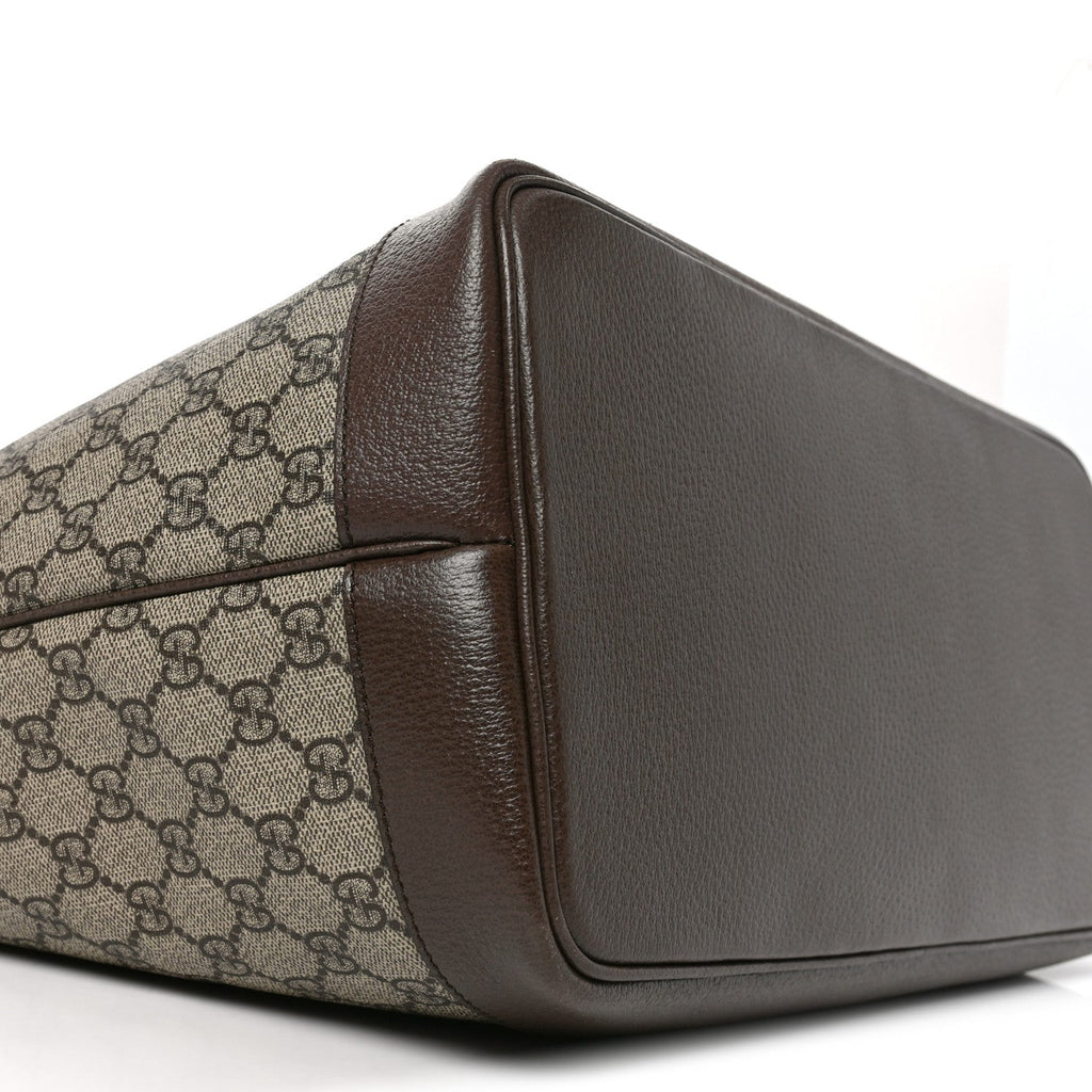 GG Supreme Monogram Textured Calfskin Medium Ophidia Shoulder Tote Bag Beige Ebony New Acero