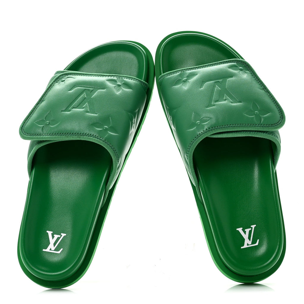 Embossed Monogram Pool Pillow Comfort Mules 9 Green