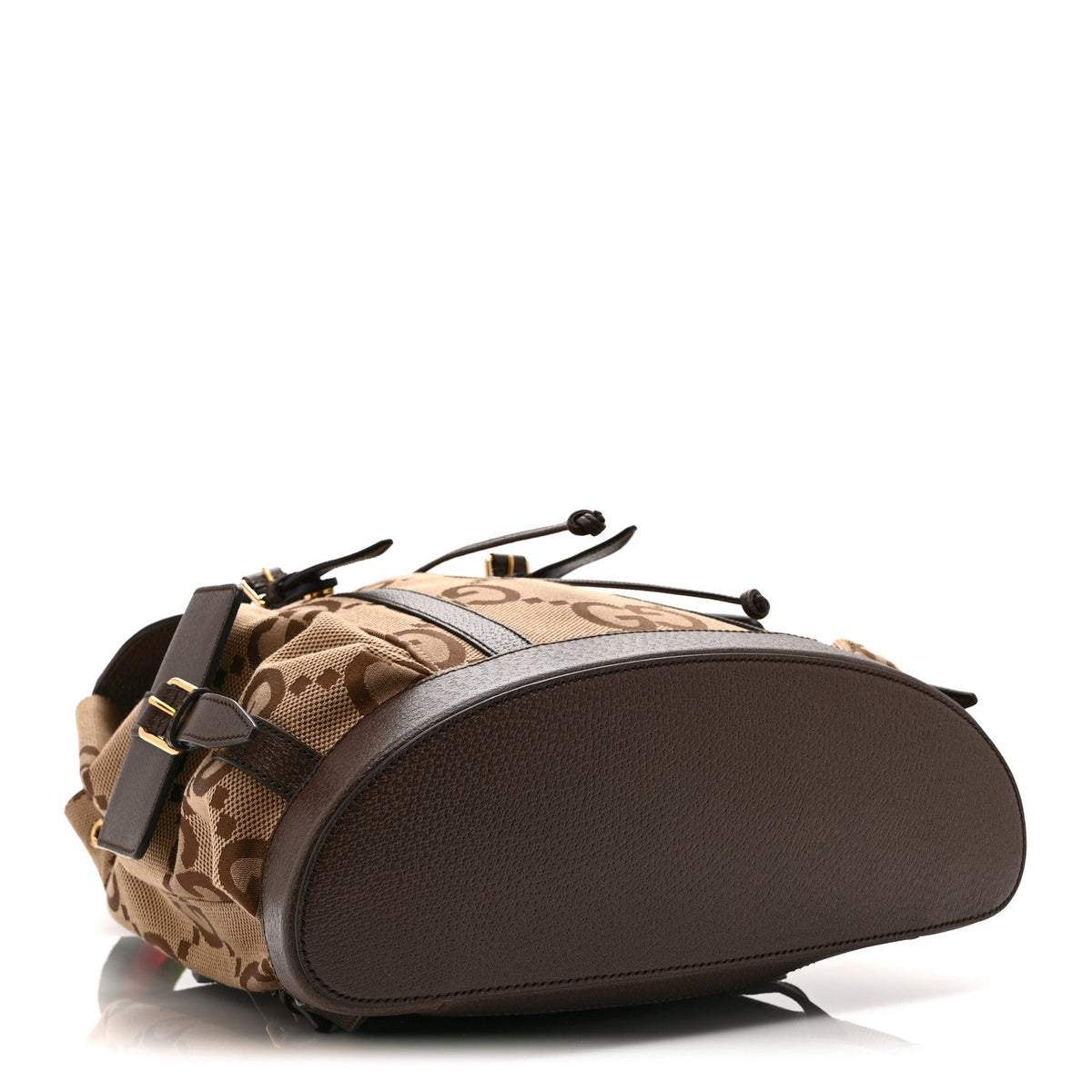 Monogram Jumbo GG Textured Dollar Calfskin Web Double Buckle Backpack Camel Ebony New Acero