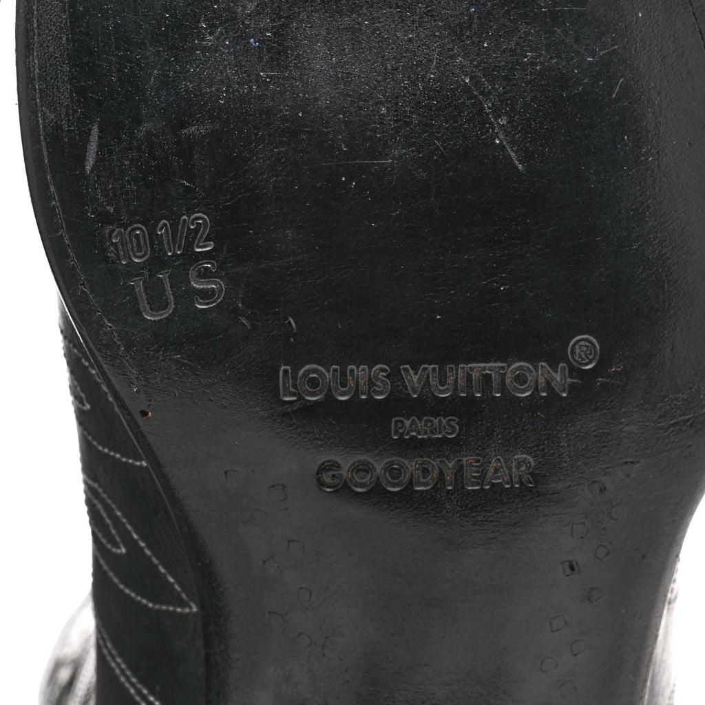 Calfskin LV Texan Mens Rider Boots 10.5 Black Silver
