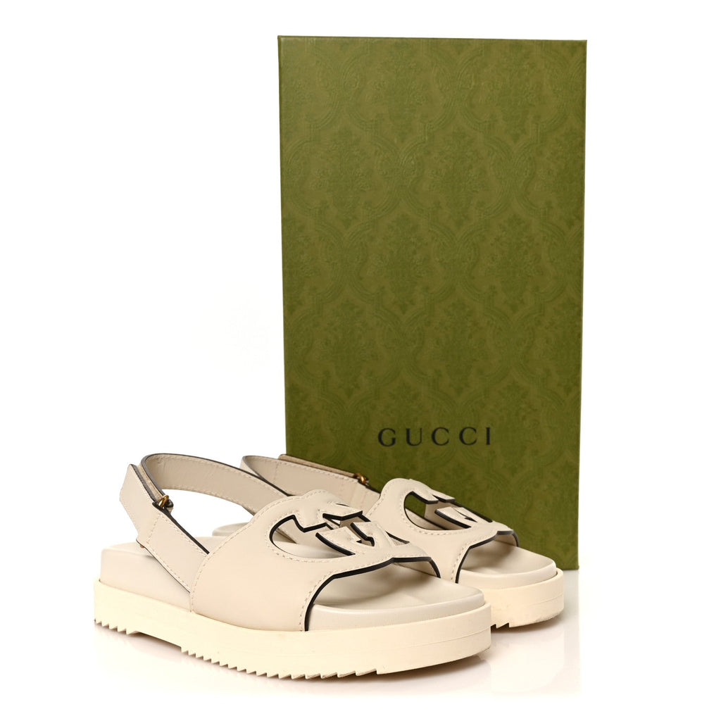 Cosmos Softy Calfskin Interlocking G Slingback Sandals 35.5 Mystic White